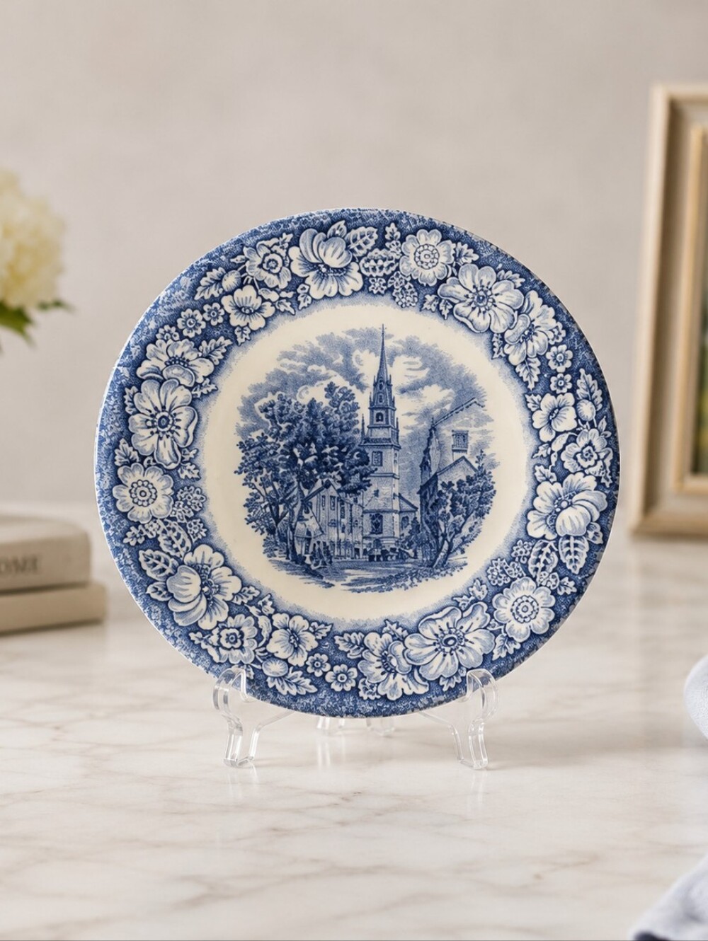 Vintage Liberty Blue Old North Church Collector Plate – Historic Colonial Scenes